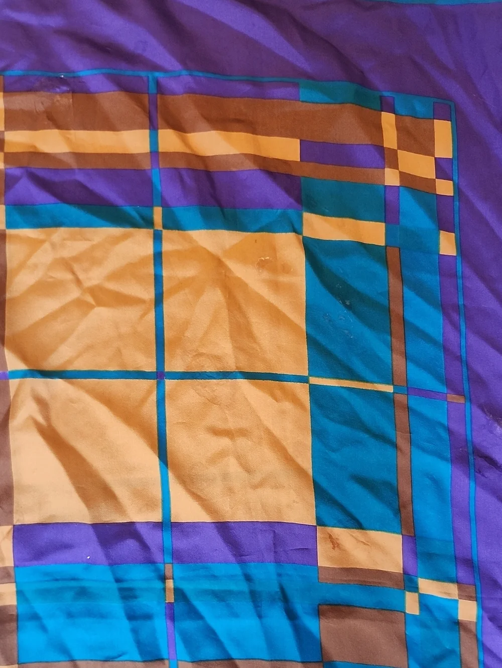 Vtg Made In Italy Blue, Purple & Gold Geometric Silk Scarf 30 X 30